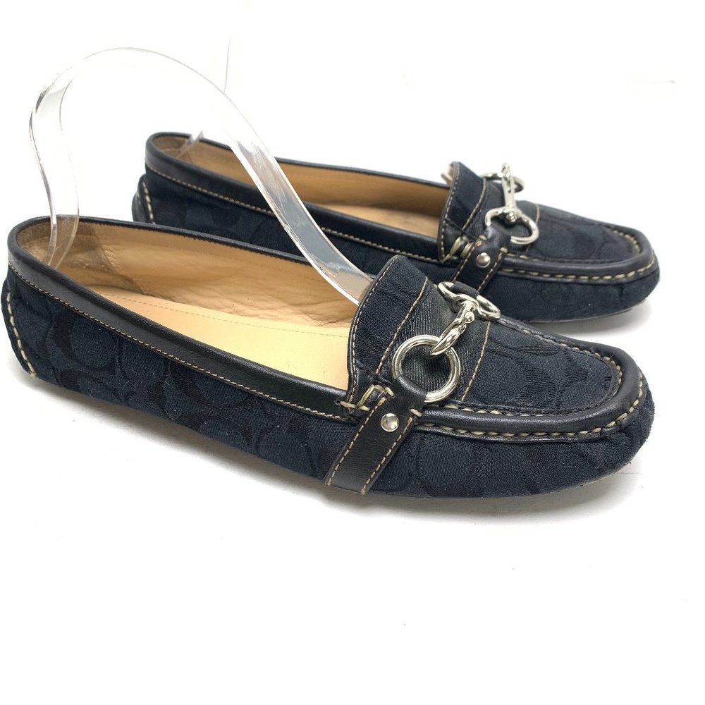 COACH SCARLETT Signature Canvas Real Leather Trim Driving Loafers Flats sz 8.5